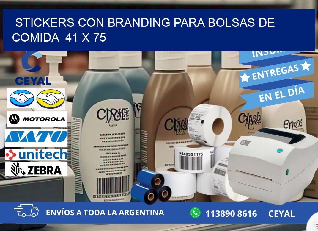 STICKERS CON BRANDING PARA BOLSAS DE COMIDA  41 x 75