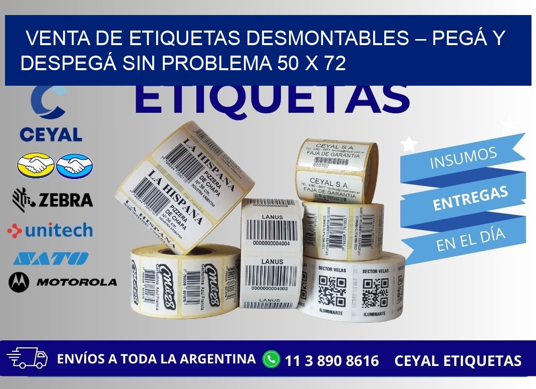 VENTA DE ETIQUETAS DESMONTABLES – PEGÁ Y DESPEGÁ SIN PROBLEMA 50 x 72