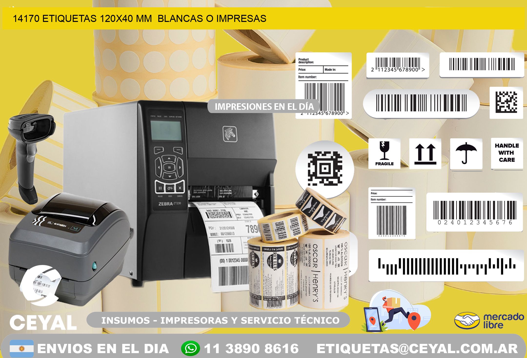 14170 ETIQUETAS 120×40 mm  BLANCAS O IMPRESAS