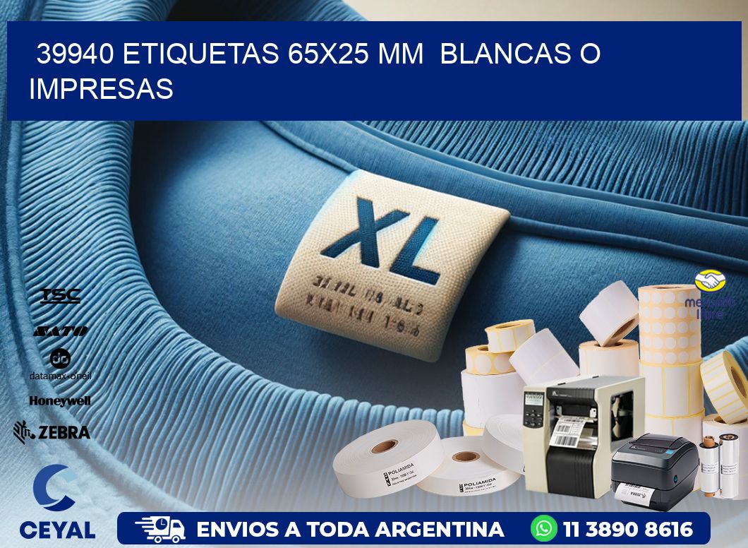 39940 ETIQUETAS 65x25 mm  BLANCAS O IMPRESAS