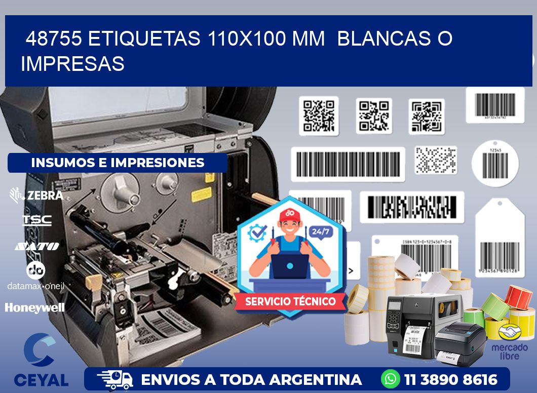 48755 ETIQUETAS 110x100 mm  BLANCAS O IMPRESAS