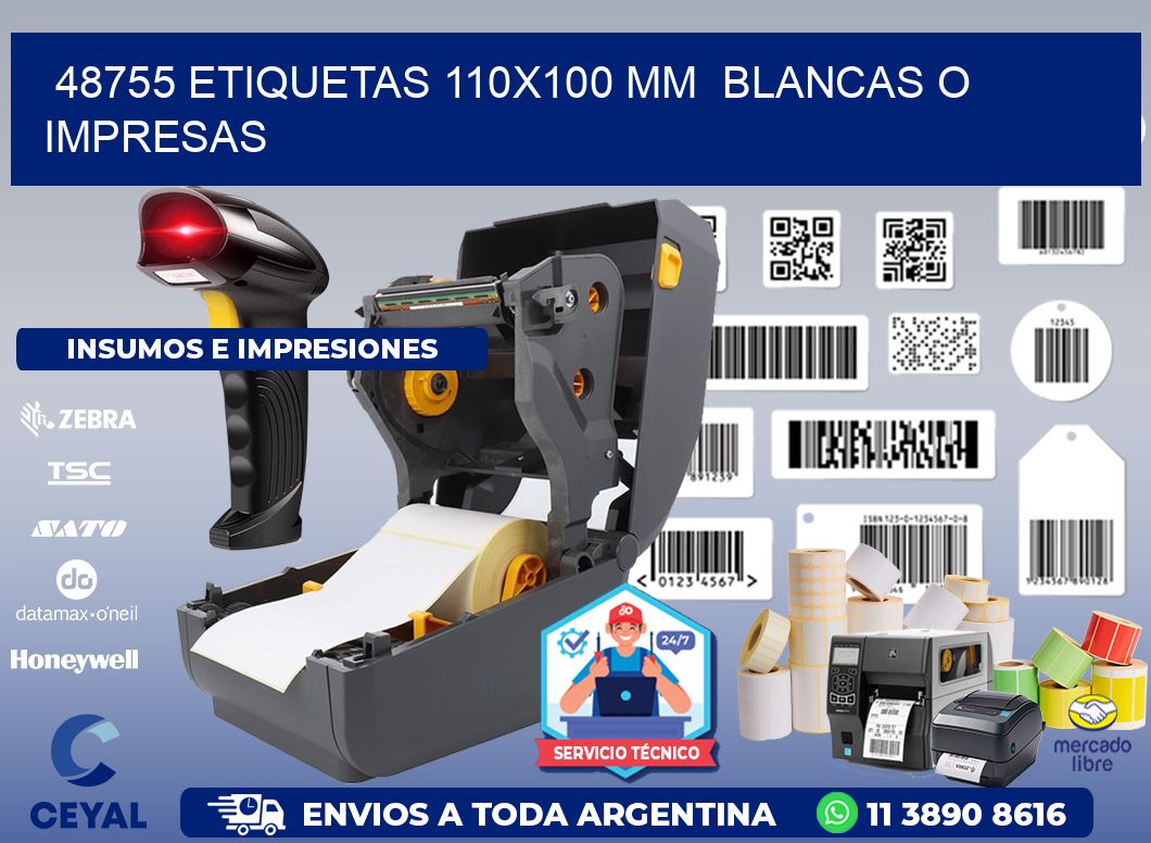 48755 ETIQUETAS 110x100 mm  BLANCAS O IMPRESAS