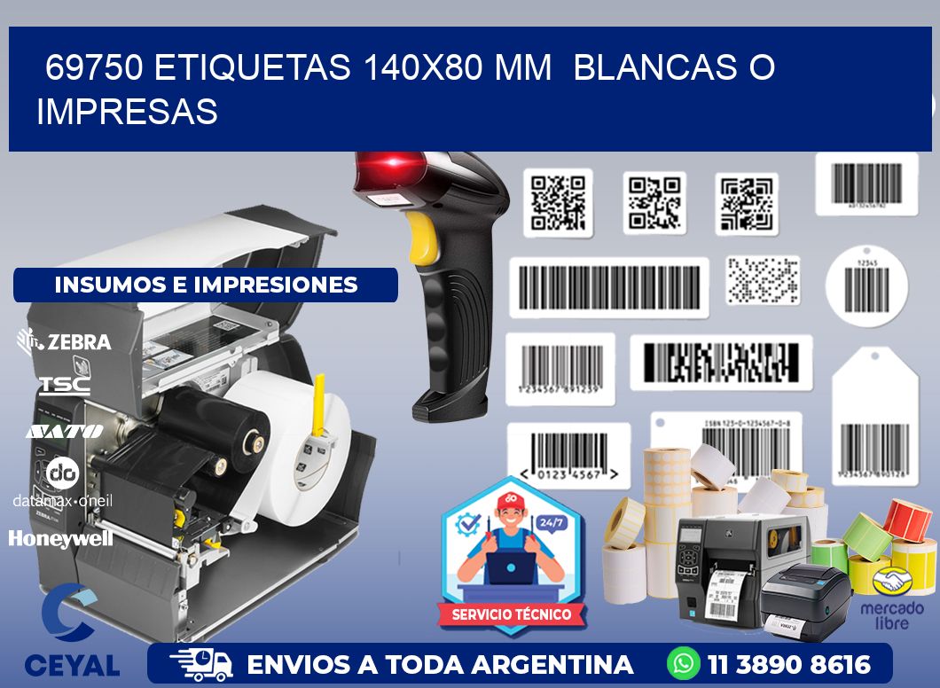 69750 ETIQUETAS 140x80 mm  BLANCAS O IMPRESAS