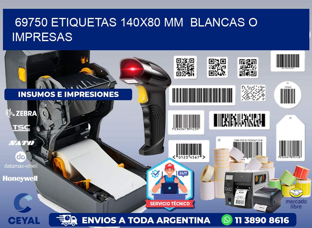 69750 ETIQUETAS 140x80 mm  BLANCAS O IMPRESAS