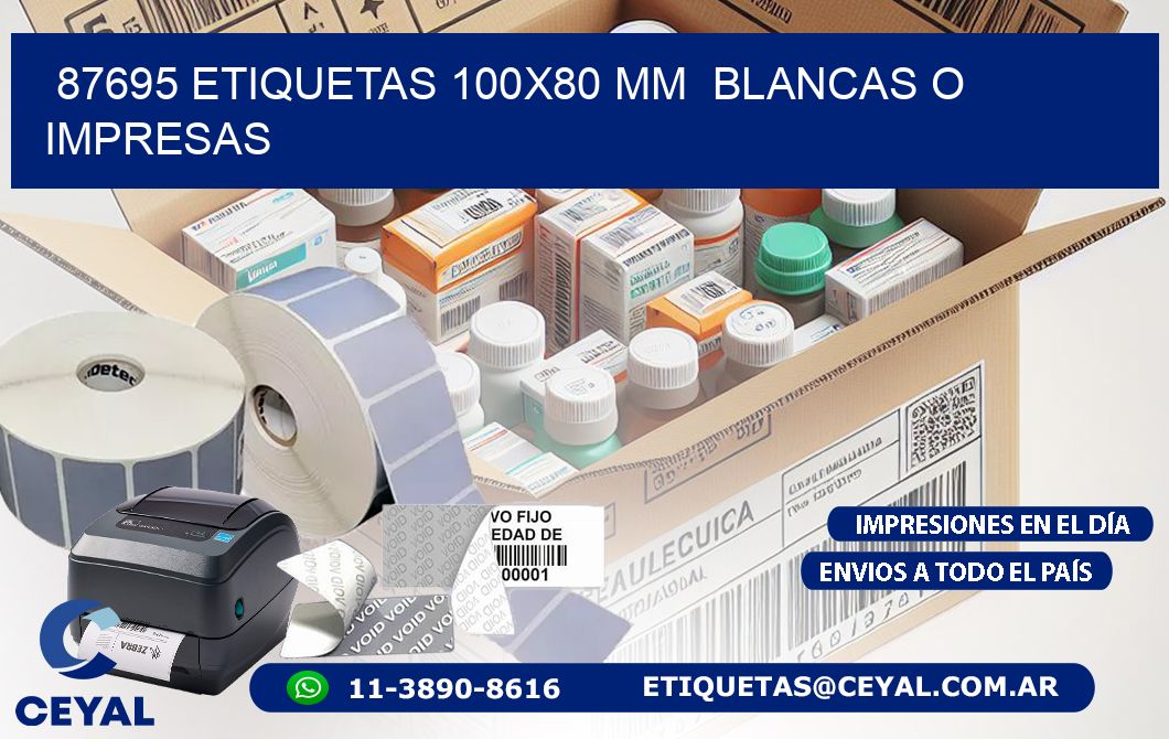 87695 ETIQUETAS 100x80 mm  BLANCAS O IMPRESAS