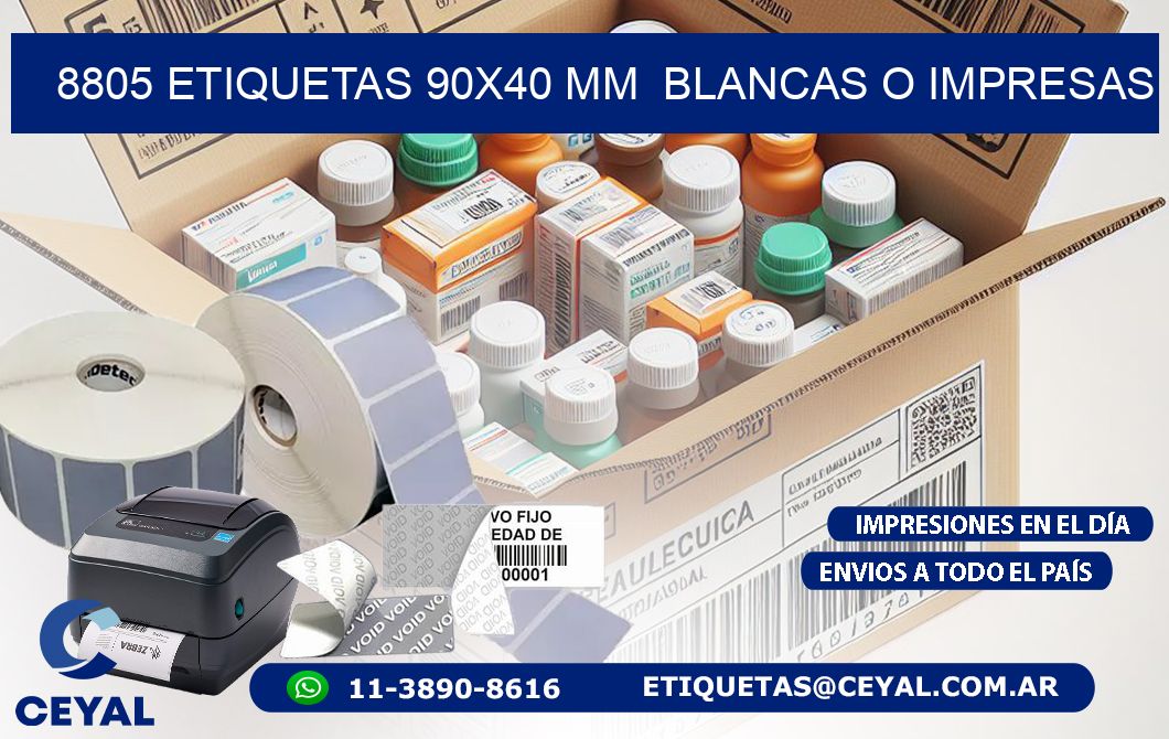 8805 ETIQUETAS 90x40 mm  BLANCAS O IMPRESAS