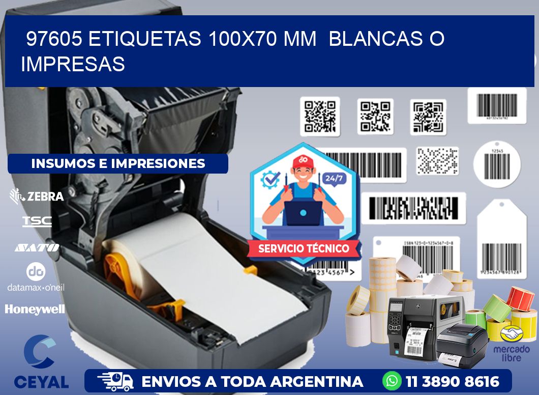 97605 ETIQUETAS 100x70 mm  BLANCAS O IMPRESAS