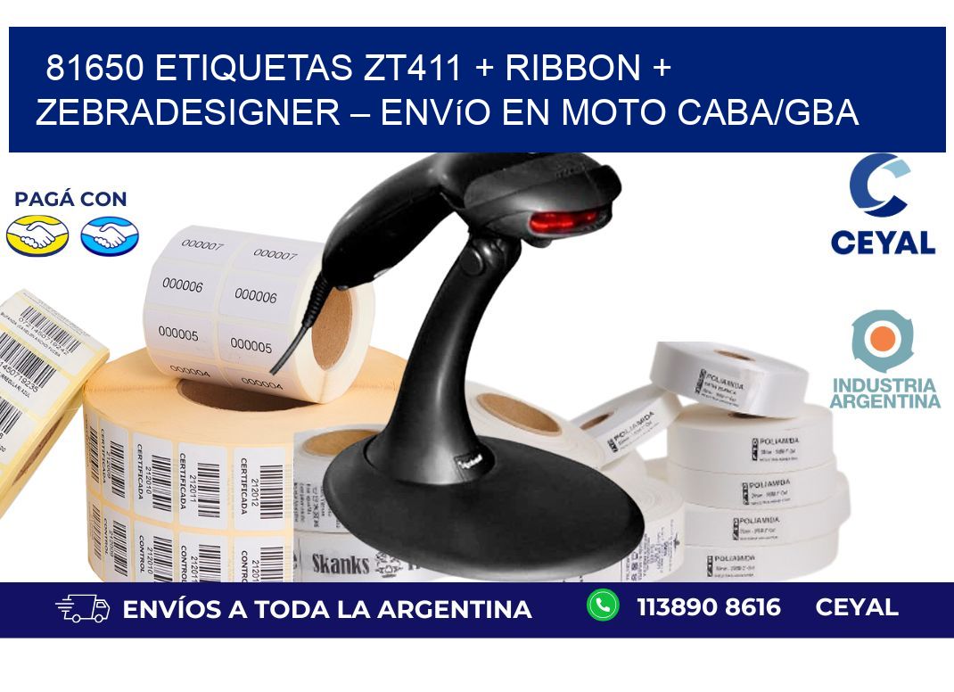 81650 ETIQUETAS ZT411 + Ribbon + ZebraDesigner – Envío en moto CABA/GBA