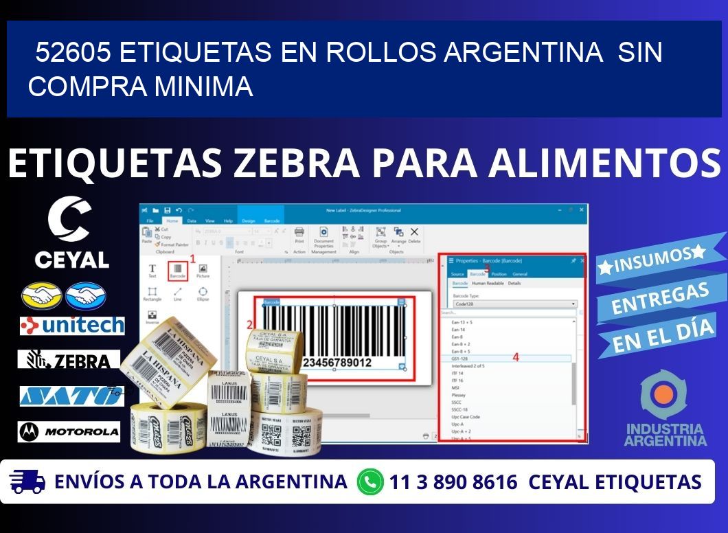 52605 ETIQUETAS EN ROLLOS ARGENTINA  SIN COMPRA MINIMA