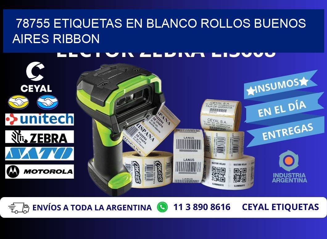 78755 ETIQUETAS EN BLANCO ROLLOS BUENOS AIRES RIBBON