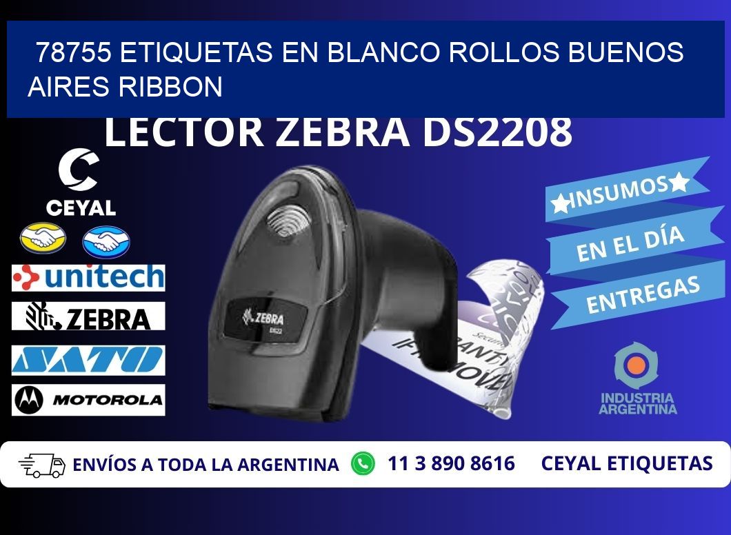 78755 ETIQUETAS EN BLANCO ROLLOS BUENOS AIRES RIBBON