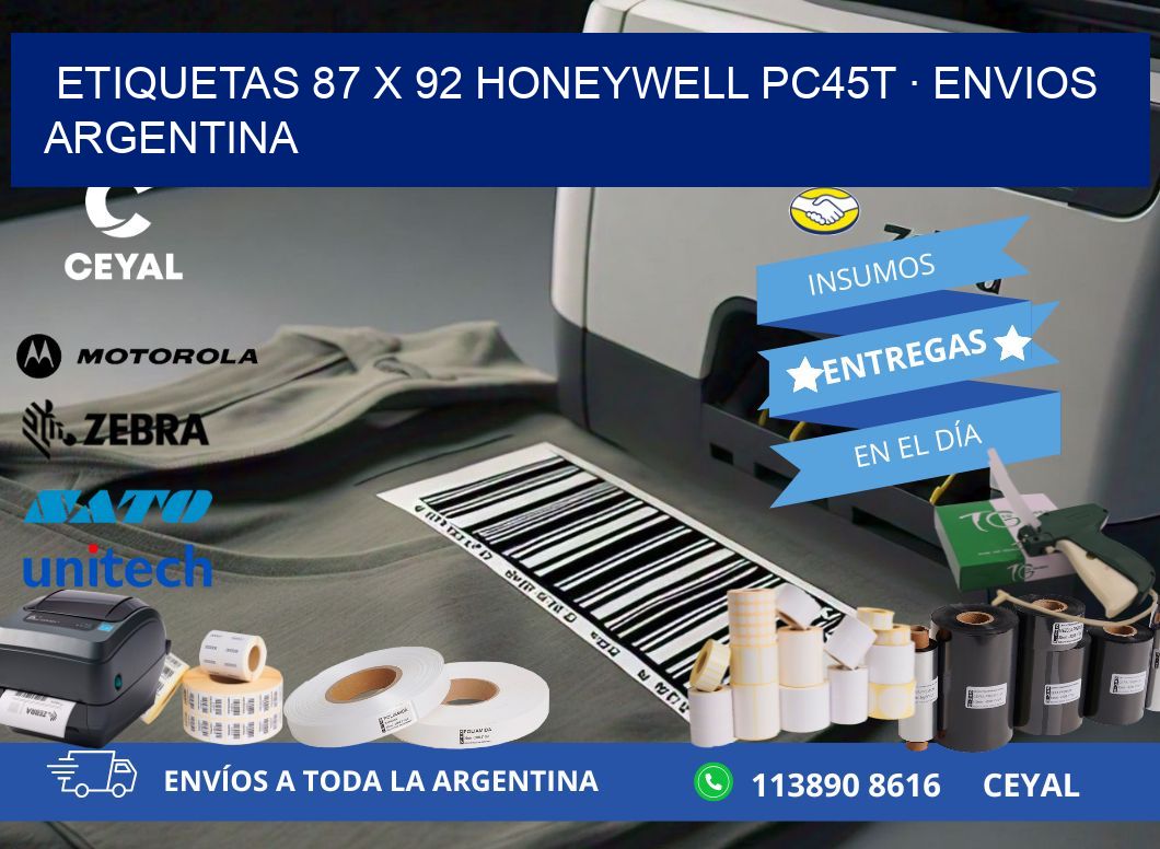 ETIQUETAS 87 x 92 HONEYWELL PC45T · ENVIOS ARGENTINA