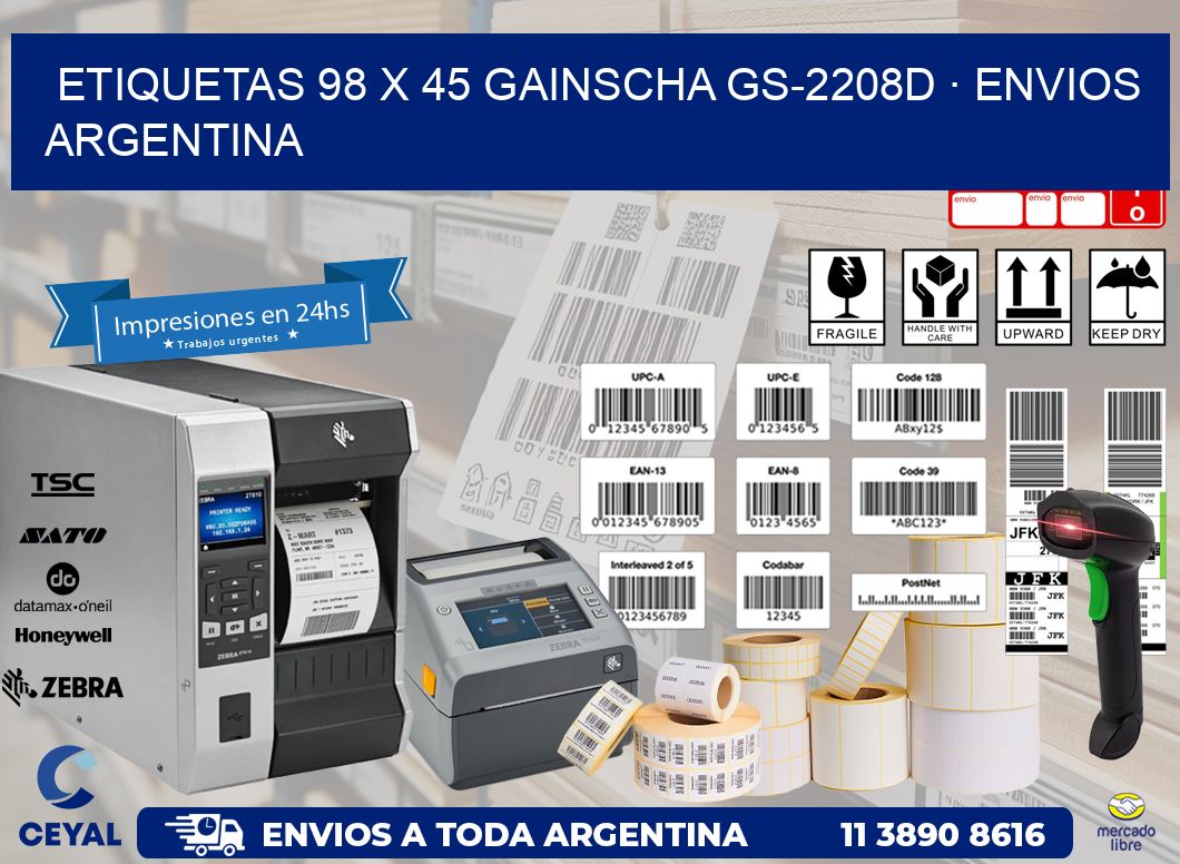 ETIQUETAS 98 x 45 GAINSCHA GS-2208D · ENVIOS ARGENTINA