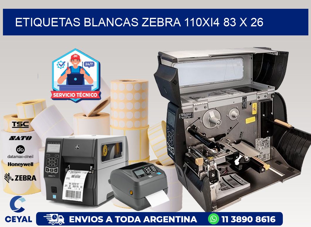 ETIQUETAS BLANCAS ZEBRA 110Xi4 83 x 26