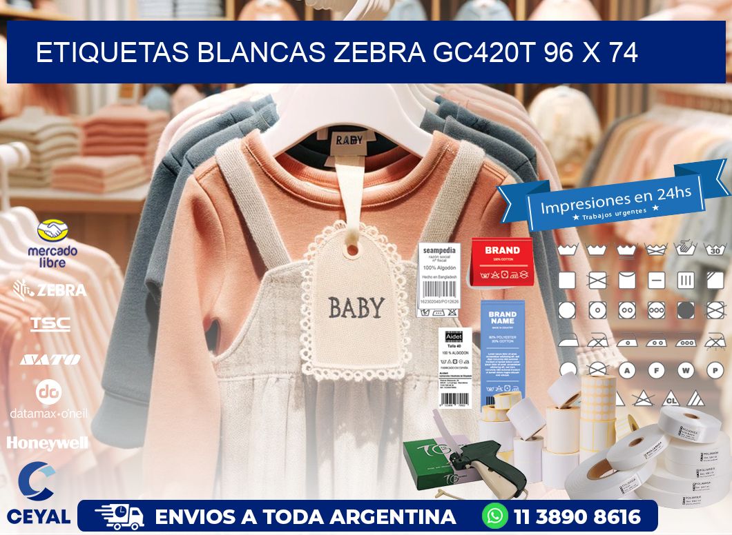 ETIQUETAS BLANCAS ZEBRA GC420T 96 x 74