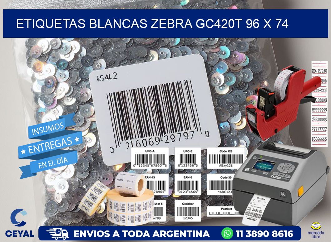 ETIQUETAS BLANCAS ZEBRA GC420T 96 x 74