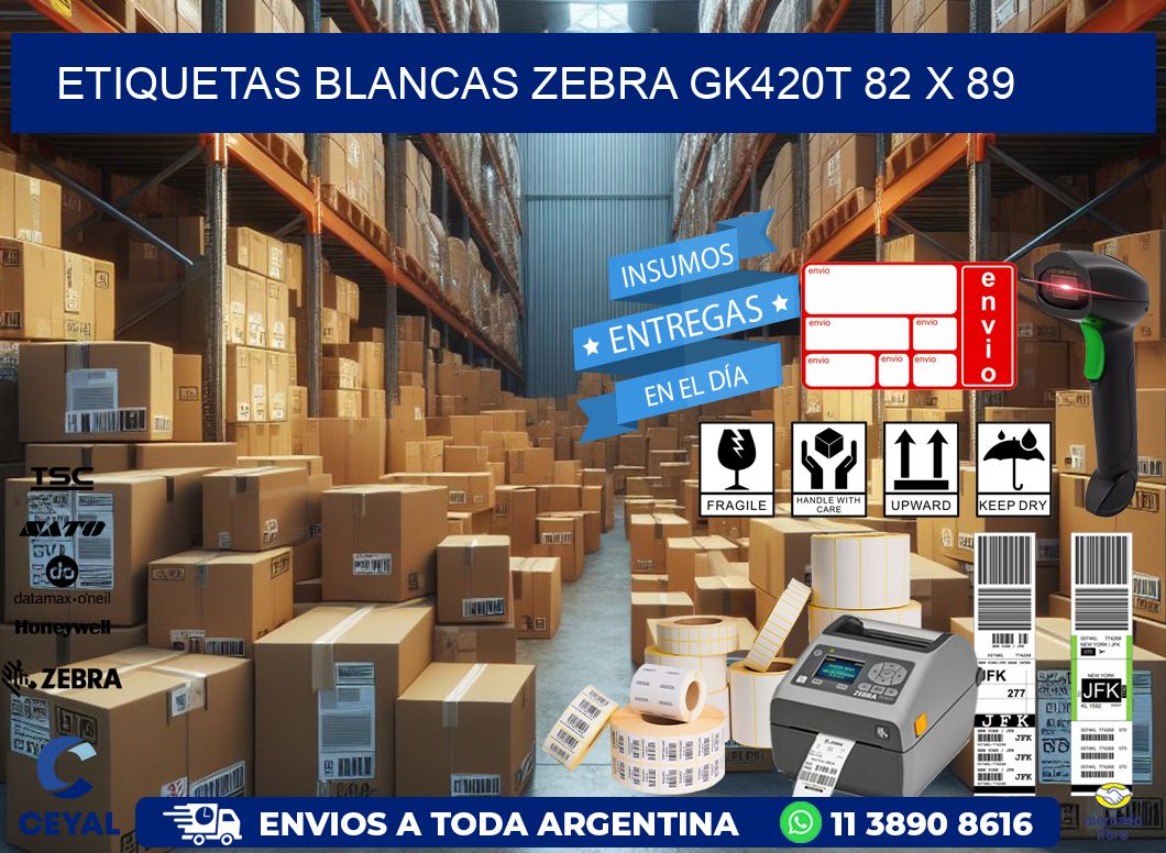 ETIQUETAS BLANCAS ZEBRA GK420T 82 x 89