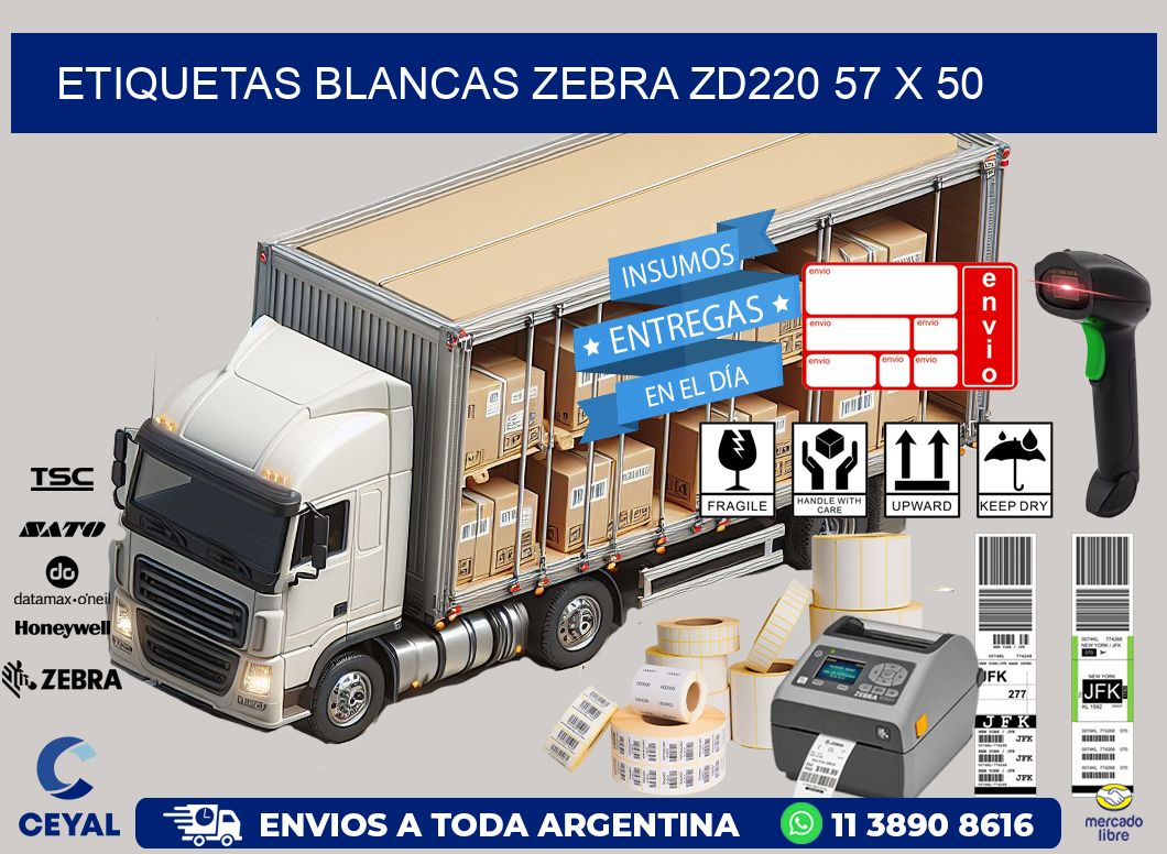 ETIQUETAS BLANCAS ZEBRA ZD220 57 x 50