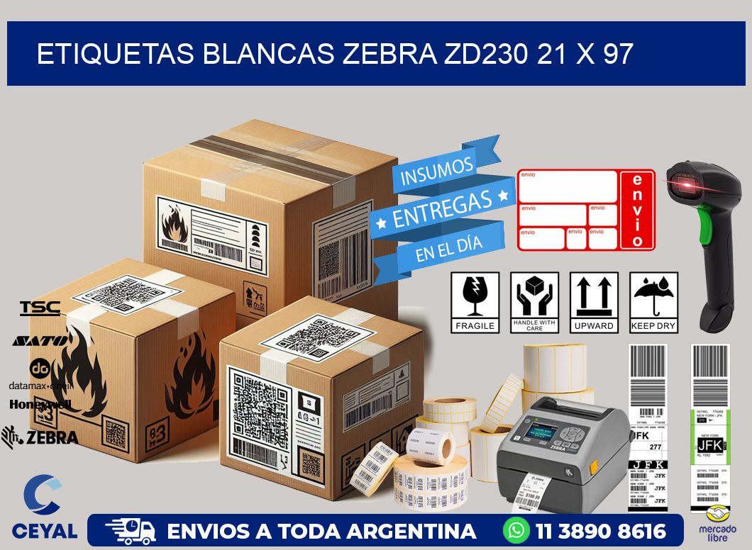 ETIQUETAS BLANCAS ZEBRA ZD230 21 x 97
