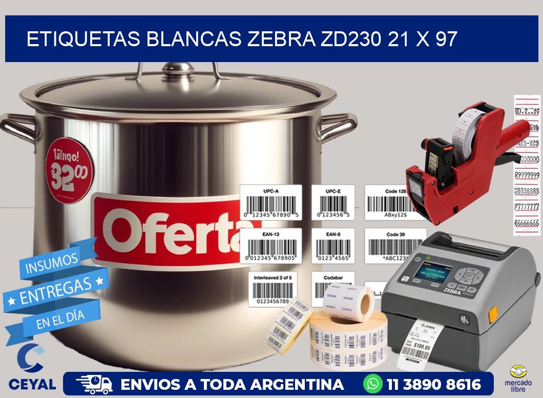 ETIQUETAS BLANCAS ZEBRA ZD230 21 x 97