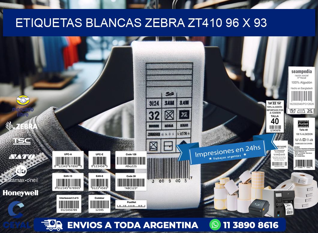 ETIQUETAS BLANCAS ZEBRA ZT410 96 x 93