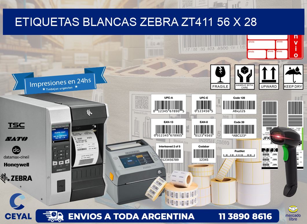 ETIQUETAS BLANCAS ZEBRA ZT411 56 x 28