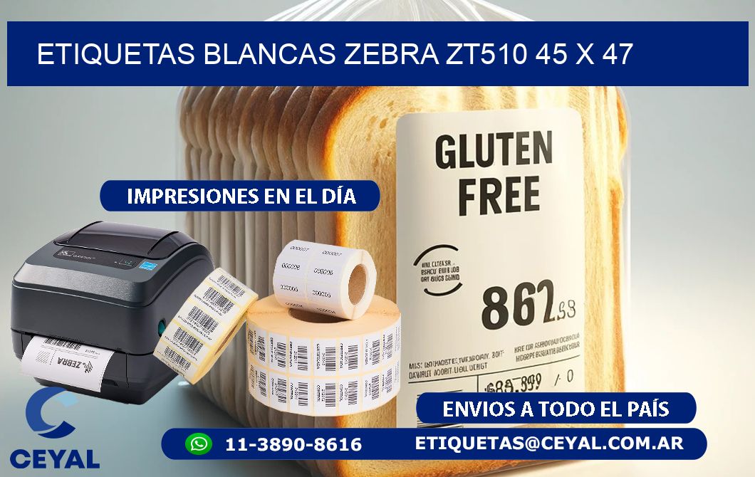ETIQUETAS BLANCAS ZEBRA ZT510 45 x 47