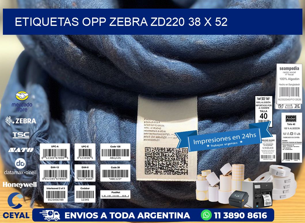 ETIQUETAS OPP ZEBRA ZD220 38 x 52