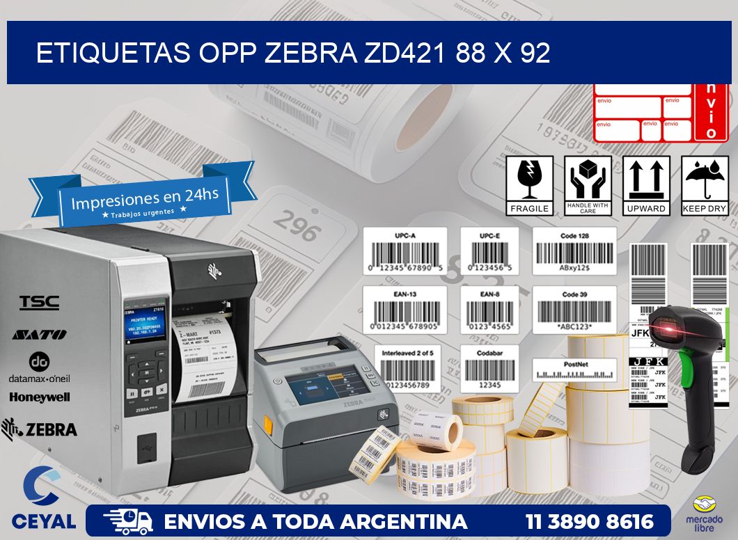 ETIQUETAS OPP ZEBRA ZD421 88 x 92