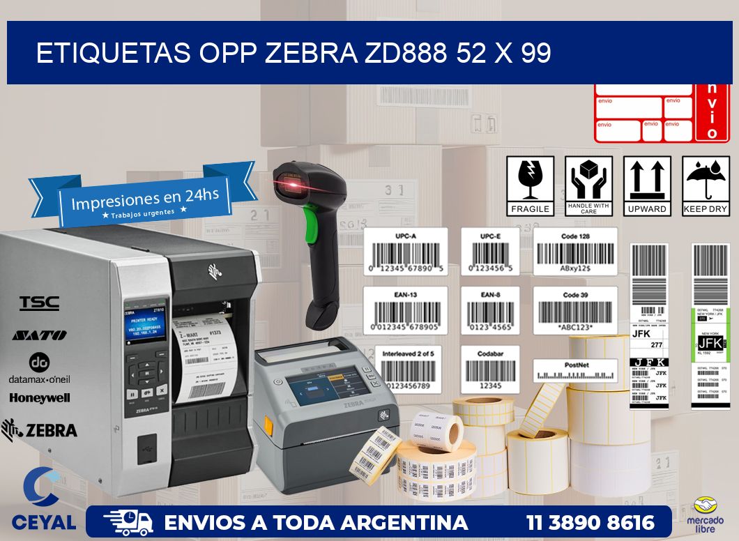 ETIQUETAS OPP ZEBRA ZD888 52 x 99