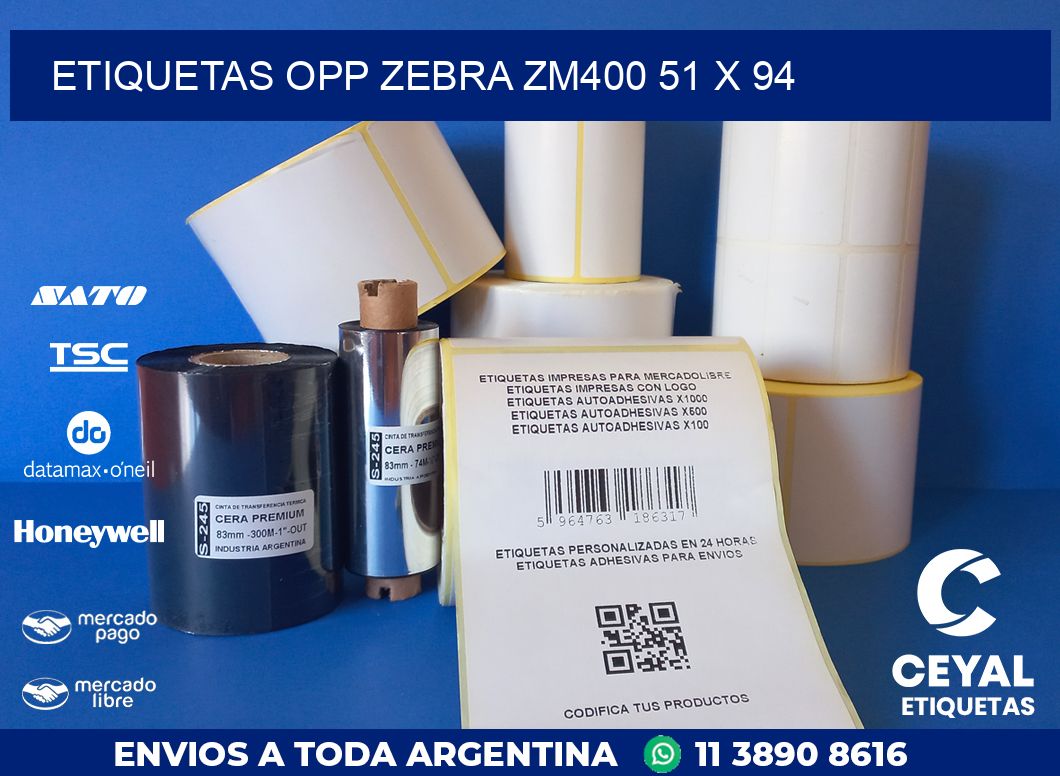 ETIQUETAS OPP ZEBRA ZM400 51 x 94