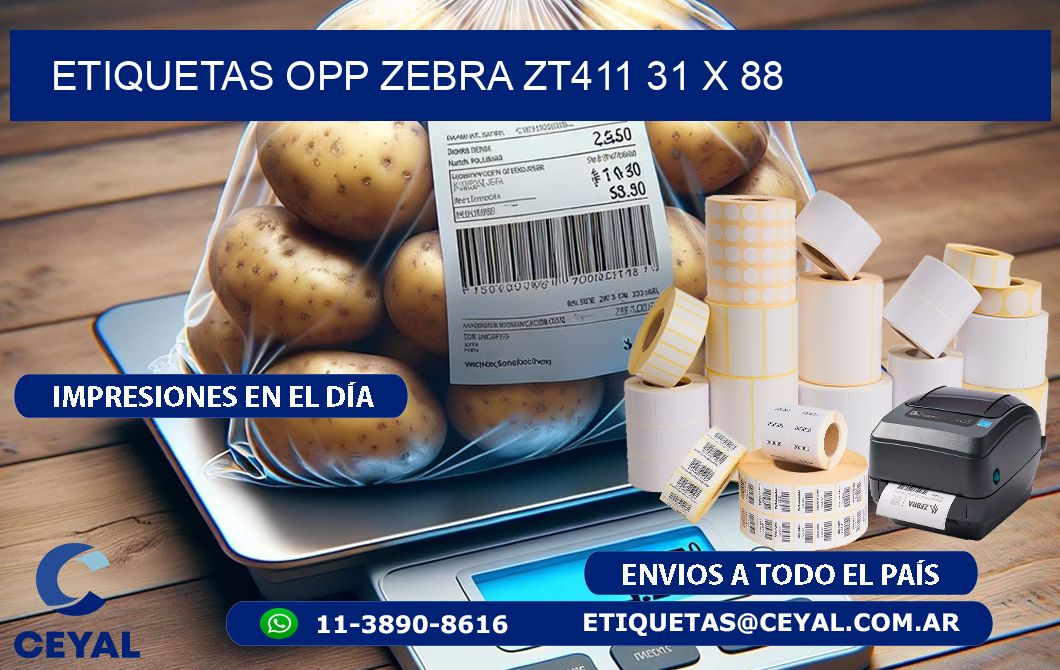 ETIQUETAS OPP ZEBRA ZT411 31 x 88