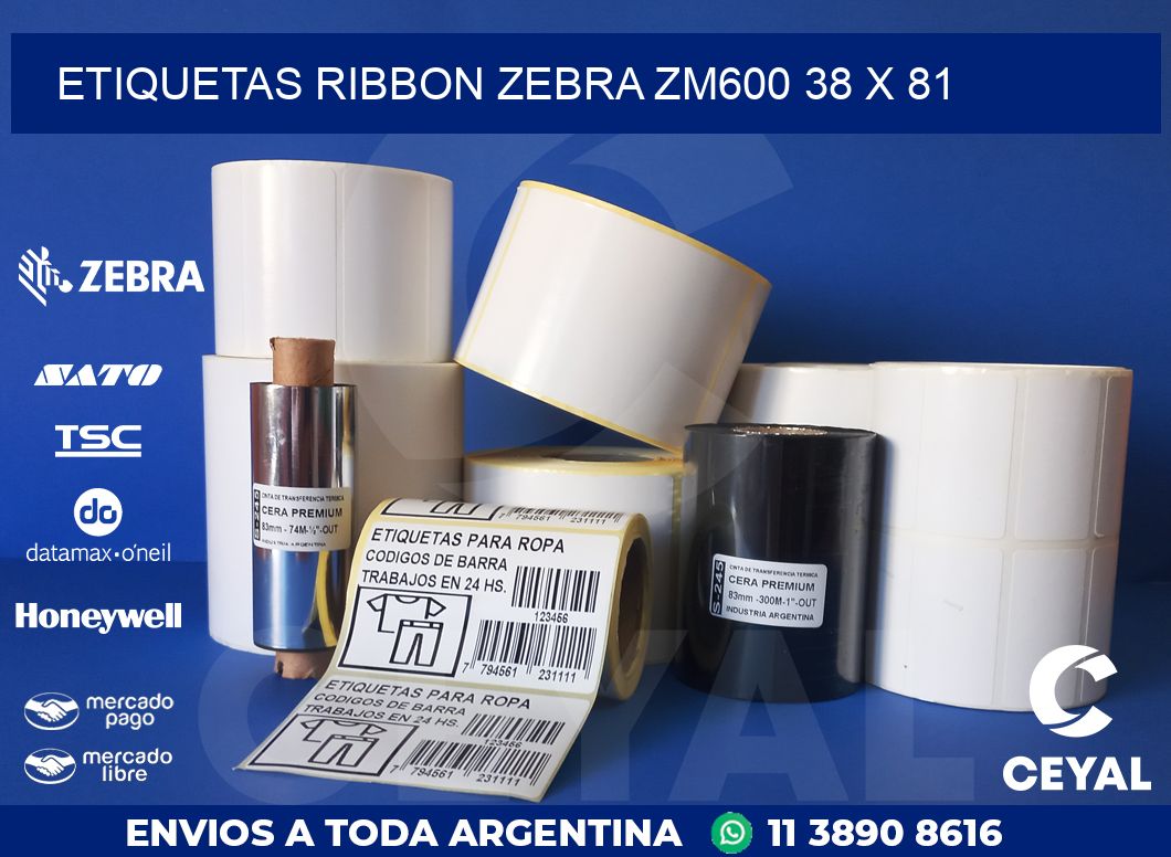ETIQUETAS RIBBON Zebra ZM600 38 x 81