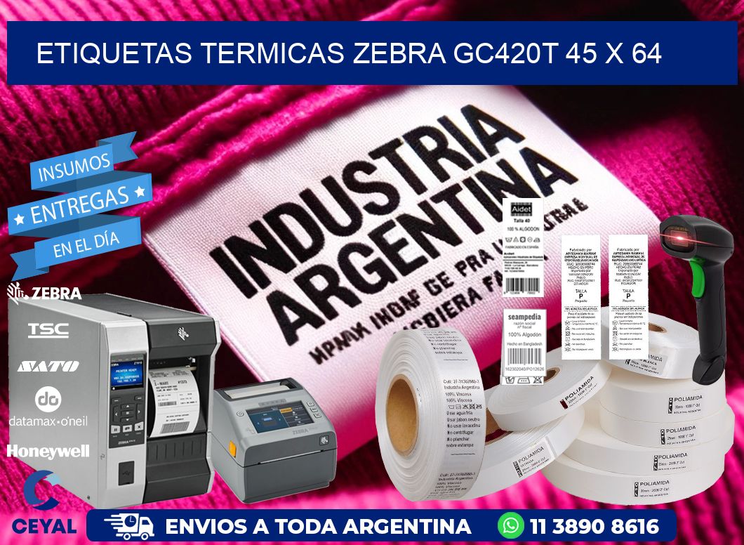 ETIQUETAS TERMICAS ZEBRA GC420T 45 x 64