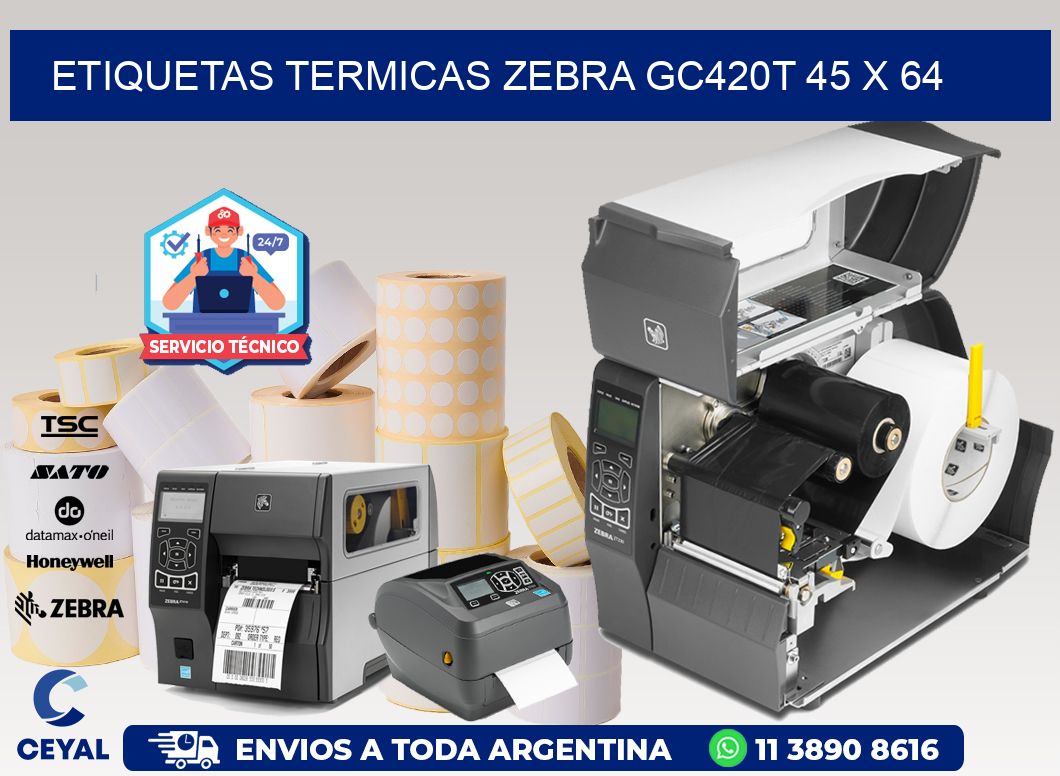 ETIQUETAS TERMICAS ZEBRA GC420T 45 x 64