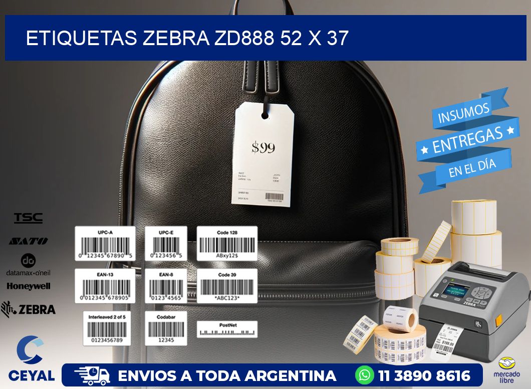ETIQUETAS Zebra ZD888 52 x 37