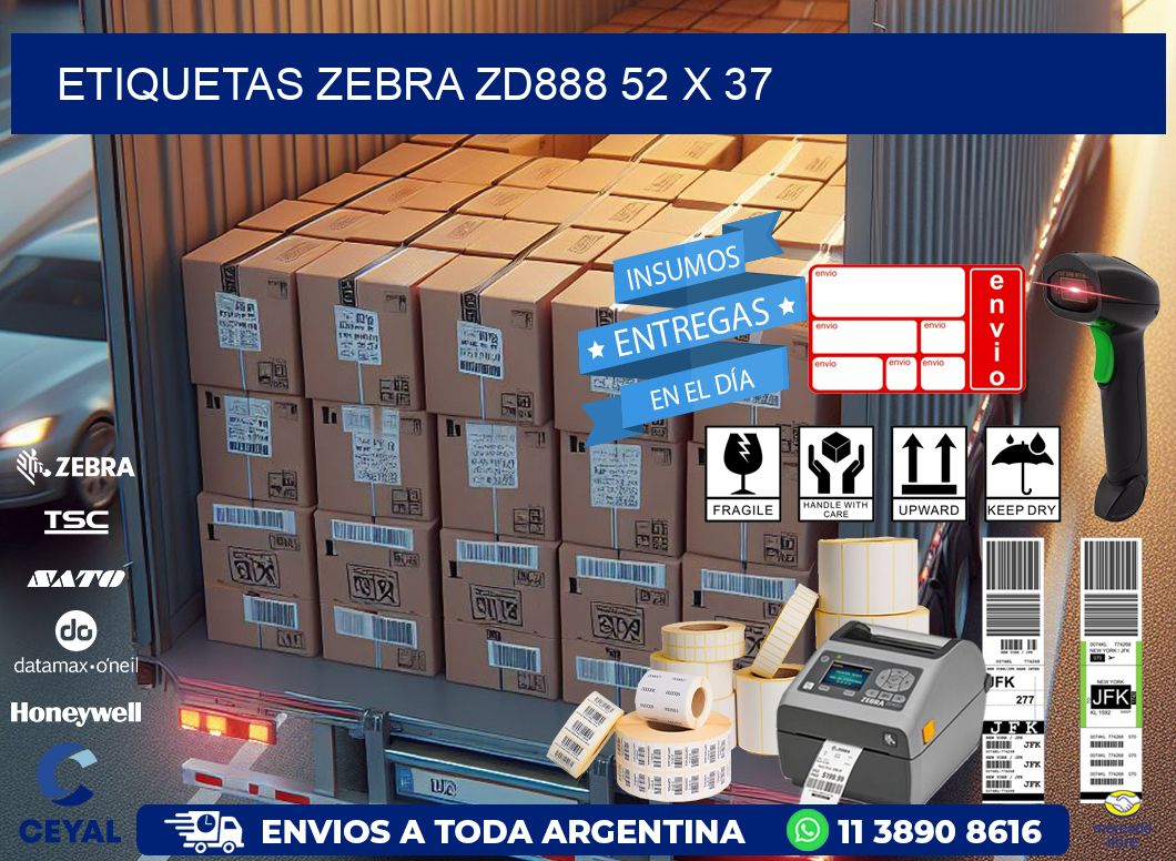 ETIQUETAS Zebra ZD888 52 x 37