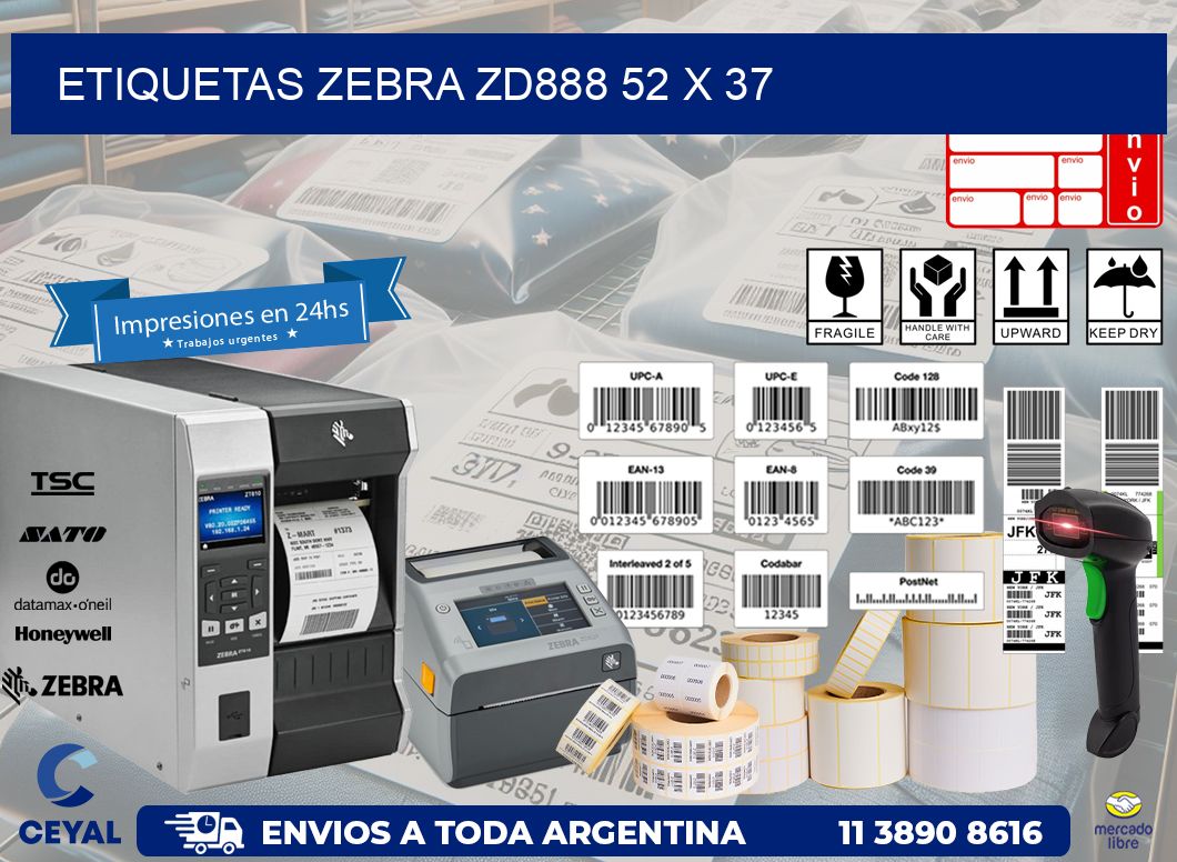 ETIQUETAS Zebra ZD888 52 x 37
