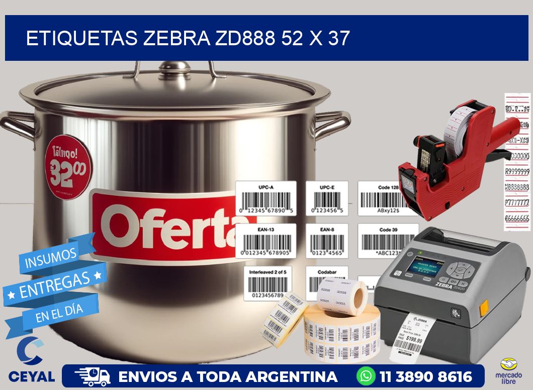 ETIQUETAS Zebra ZD888 52 x 37