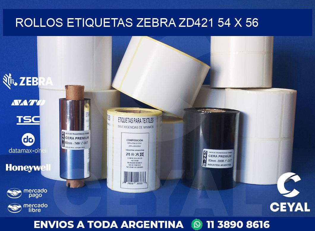 ROLLOS ETIQUETAS Zebra ZD421 54 x 56