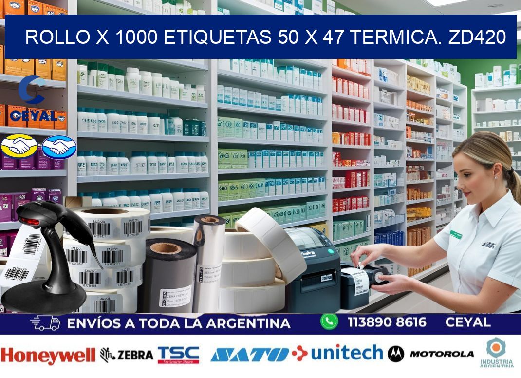 Rollo X 1000 etiquetas 50 x 47 termica. zd420