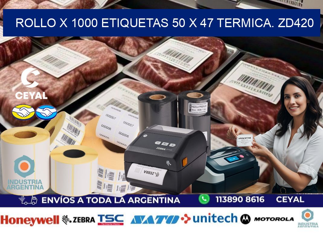 Rollo X 1000 etiquetas 50 x 47 termica. zd420