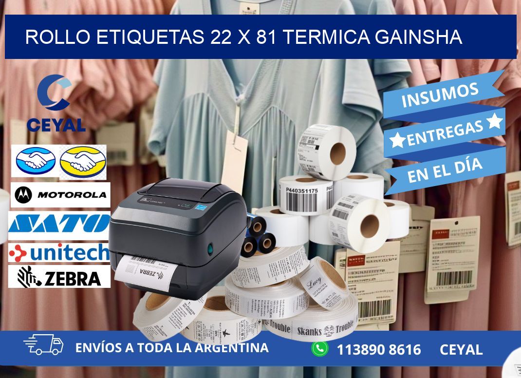 Rollo etiquetas 22 x 81 termica gainsha