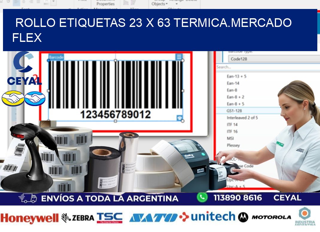 Rollo etiquetas 23 x 63 termica.MERCADO FLEX