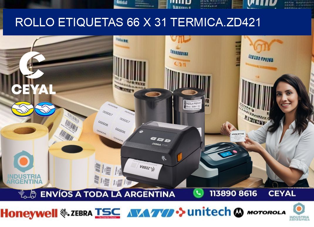 Rollo etiquetas 66 x 31 termica.zd421