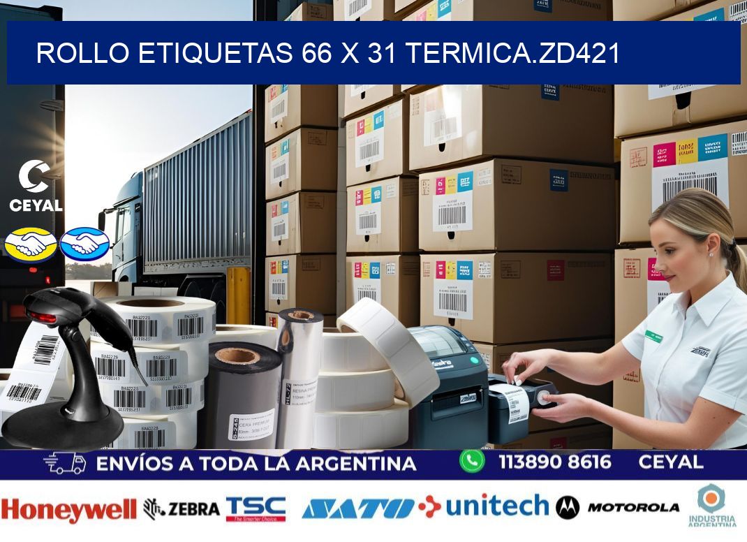 Rollo etiquetas 66 x 31 termica.zd421