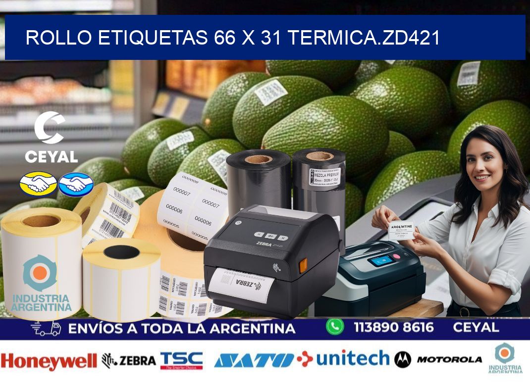 Rollo etiquetas 66 x 31 termica.zd421