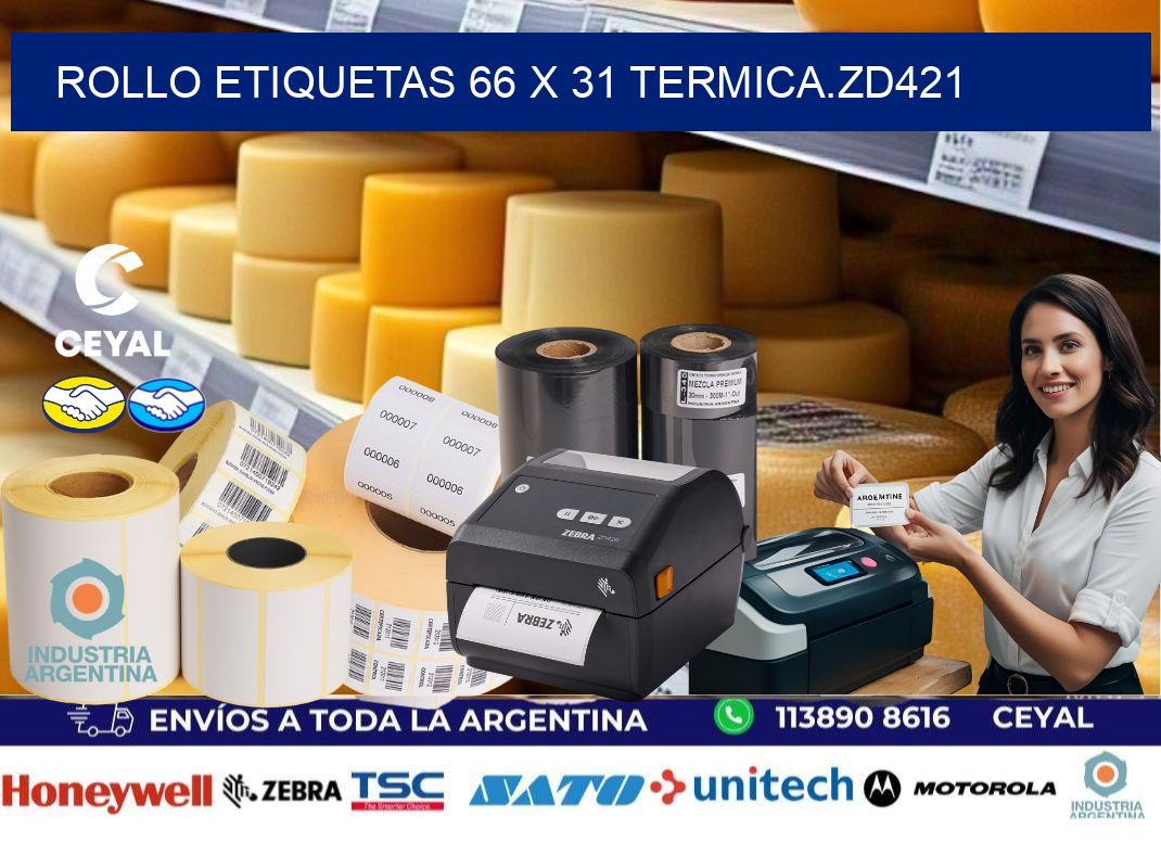 Rollo etiquetas 66 x 31 termica.zd421
