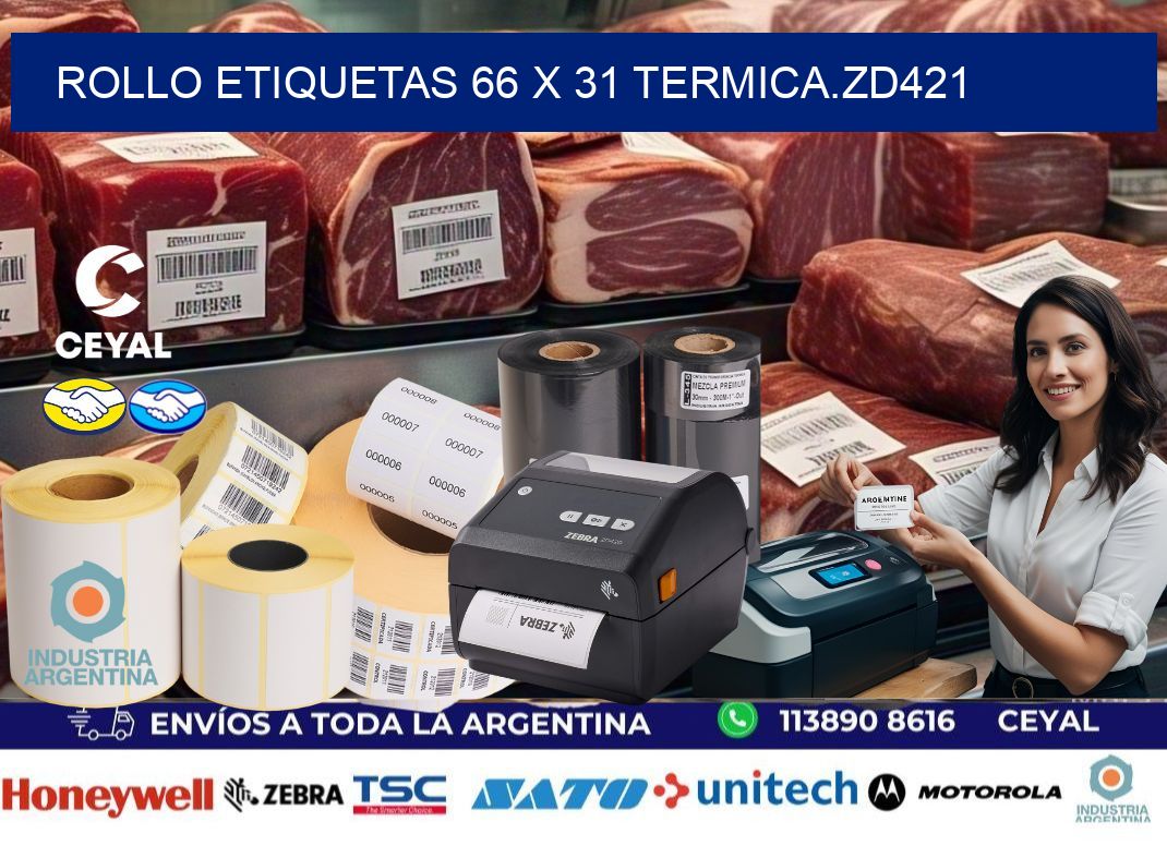 Rollo etiquetas 66 x 31 termica.zd421