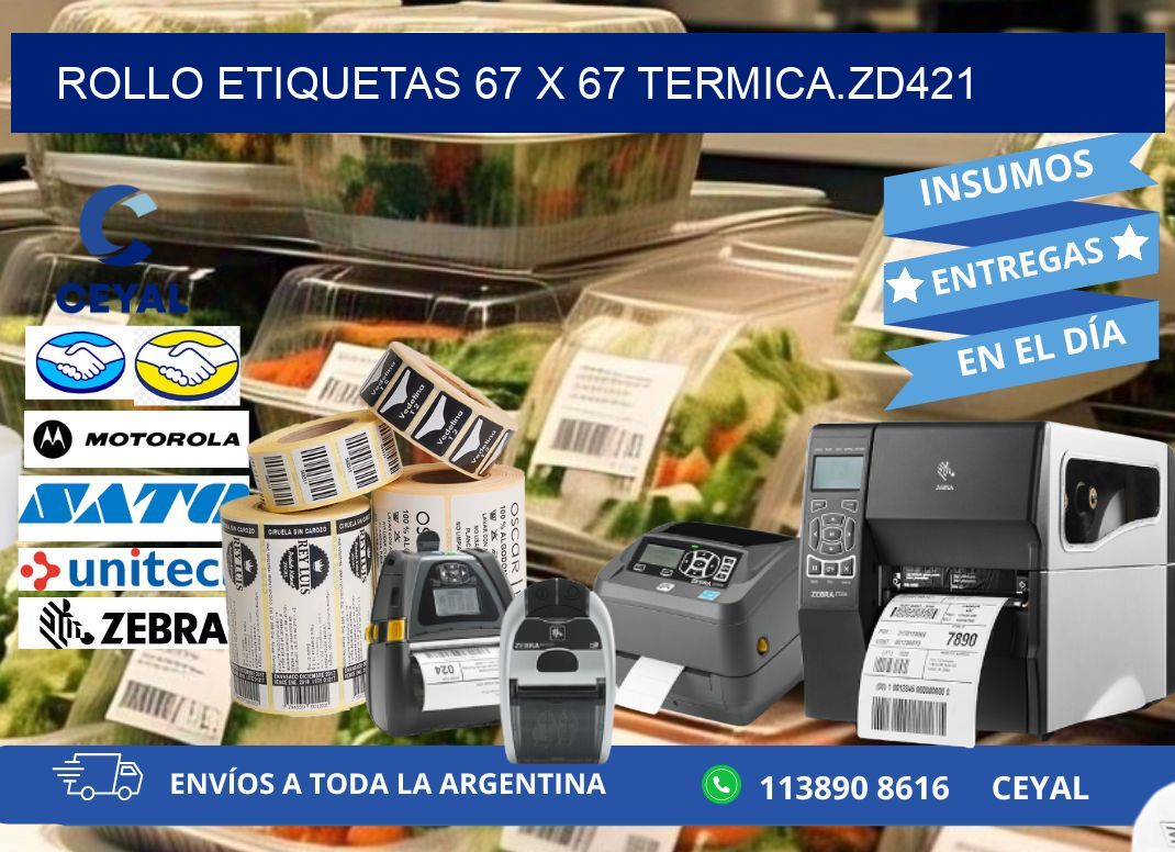 Rollo etiquetas 67 x 67 termica.zd421